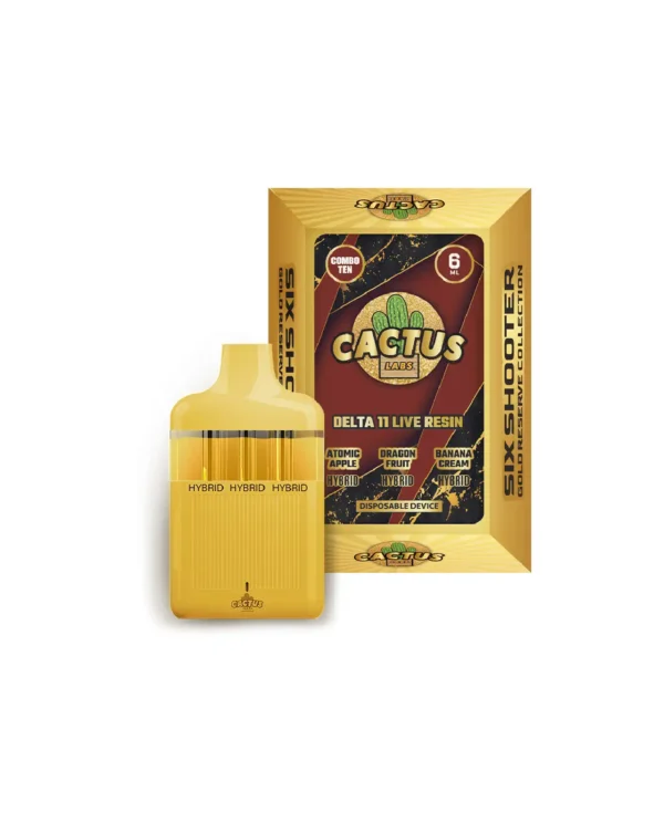 Six Shooter Delta 11 Live Resin Atomic Apple + Dragon Fruit + Banana Cream (Hybrid + Hybrid + Hybrid) Gold Reserve 6ML Disposable