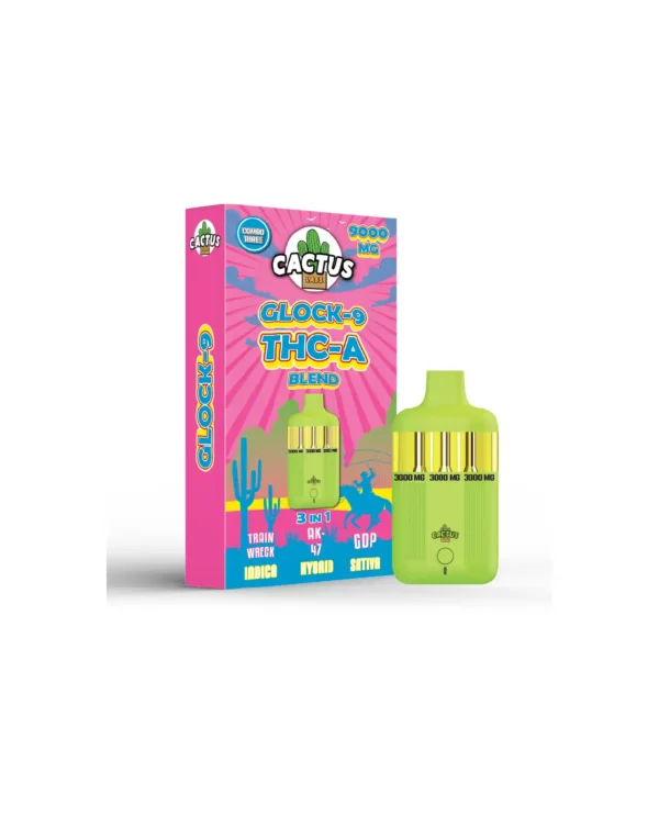 GLOCK-9 THC-A BLEND TRAIN WRECK + AK-47 + GDP (INDICA + HYBRID + SATIVA) 9000 MG (3 in 1)