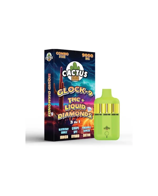 GLOCK-9 THC+ LIQUID DIAMONDS BLUEBERRY COOKIE + GRAPE APE + PINEAPPLE EXPRESS (INDICA + HYBRID + SATIVA) (COMBO ONE 9000 MG)