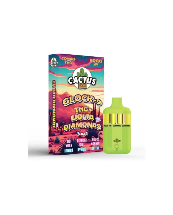 GLOCK-9 THC+ LIQUID DIAMONDS OG KUSH + GORRILA GLUE + BRUCE BANNER (INDICA + HYBRID + SATIVA) (COMBO ONE 9000 MG)