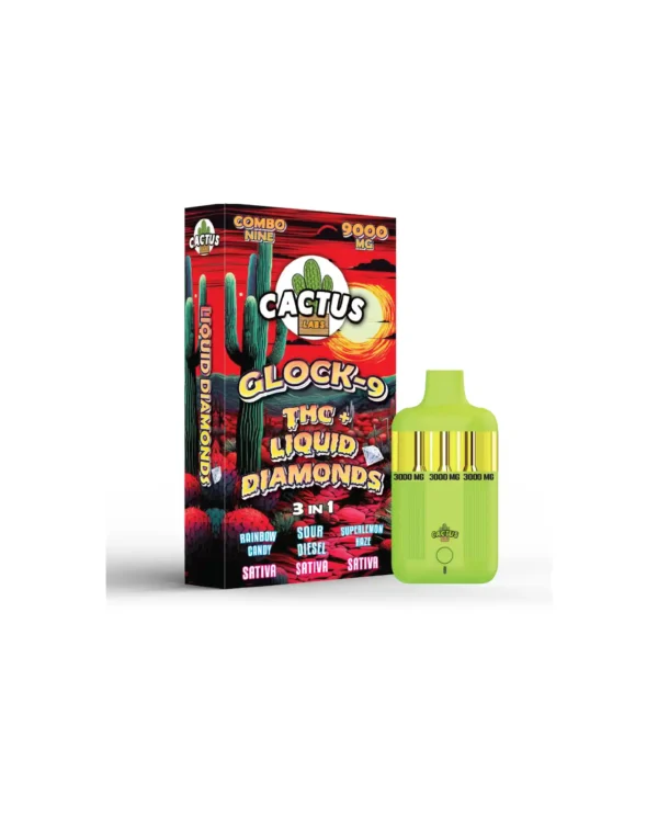 GLOCK-9 THC+ LIQUID DIAMONDS RAINBOW CANDY + SOUR DIESEL + SUPERLEMELON HAZE (SATIVA + SATIVA + SATIVA) (COMBO ONE 9000 MG)