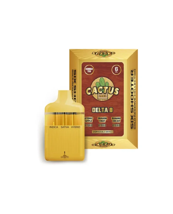 SIX SHOOTER DELTA 8 ATOMIC APPLE + DRAGON FRUIT + BANANA CREAM (HYBRID + HYBRID + HYBRID) GOLD RESERVE 6ML DISPOSABLE
