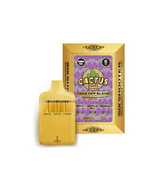 SIX SHOOTER TAKE OFF BLEND GOLD RESERVE GUAVA + ACAPULACO GOLD + PEARDISE (SATIVA + SATIVA + SATIVA) 6ML DISPOSABLE