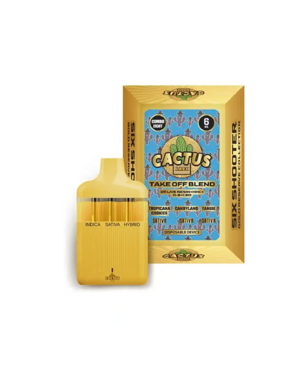 SIX SHOOTER TAKE OFF BLEND GOLD RESERVE TROPICANA COOKIES + CANDY LAND + TANFIE (SATIVA + SATIVA + SATIVA) 6ML DISPOSABLE
