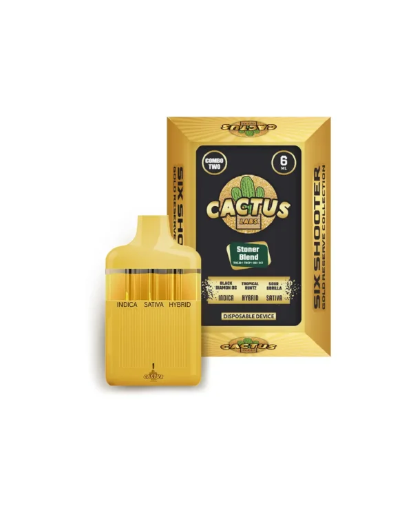 SIX SHOOTER STONER BLEND GOLD RESERVE BLACK DIAMOND OG + TROPICAL RUNTZ + SOUR GORILLA (INDICA + HYBRID + SATIVA) 6ML DISPOSABLE