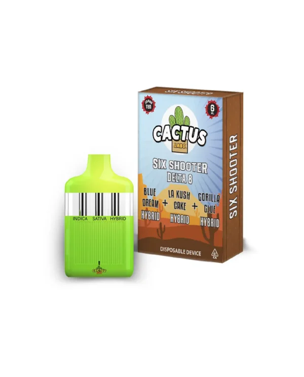 Six Shooter Delta 8 Blue Dream + LA Kush Cake + Gorilla Glue ( Hybrid Hybrid Hybrid ) 6ml Disposable