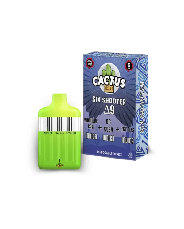 Six Shooter Delta 9 Birthday Cake + OG Kush + Zkittles ( Indica + Indica + Indica ) 6ml Disposable