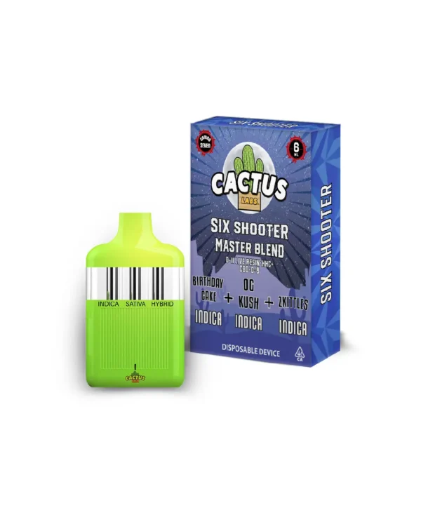 Six Shooter Master Blend Zkittles + Birthday Cake + OG Kush ( Indica + Indica + Indica ) 6ml Disposable